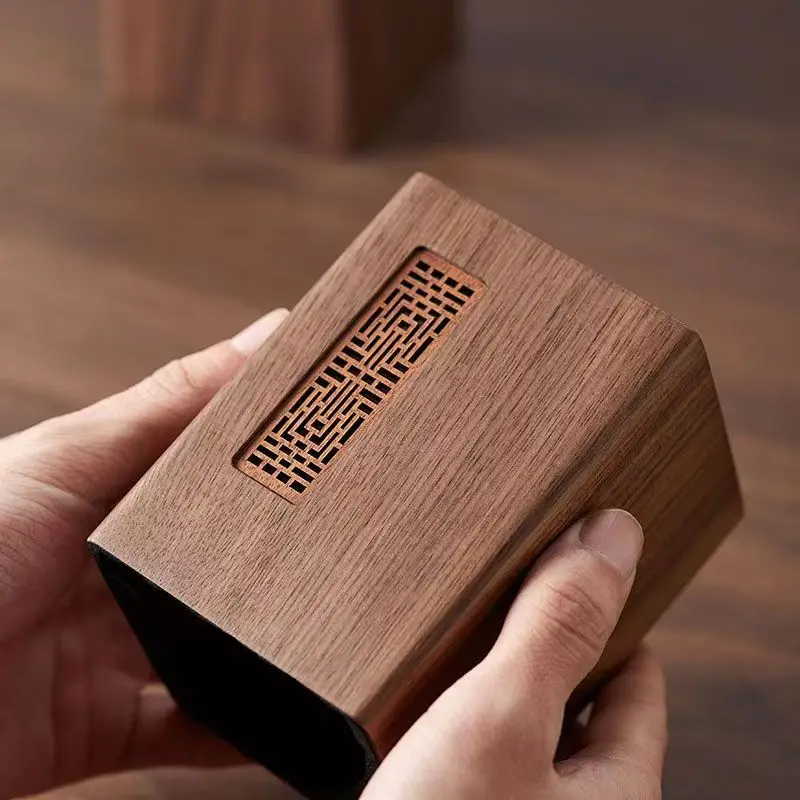 

Solid Wood Desktop Pen Holder Black Walnut Vintage Style Engraved Office Organizer for Home Office Gift