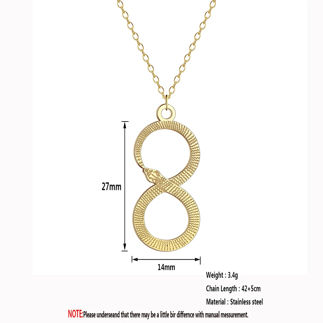 Kinitial 8-Shaped Stainless Steel Snake Ouroboros Pendant Infinity Necklace For Men Women Serpent Charm Mythology Jewelry Gift