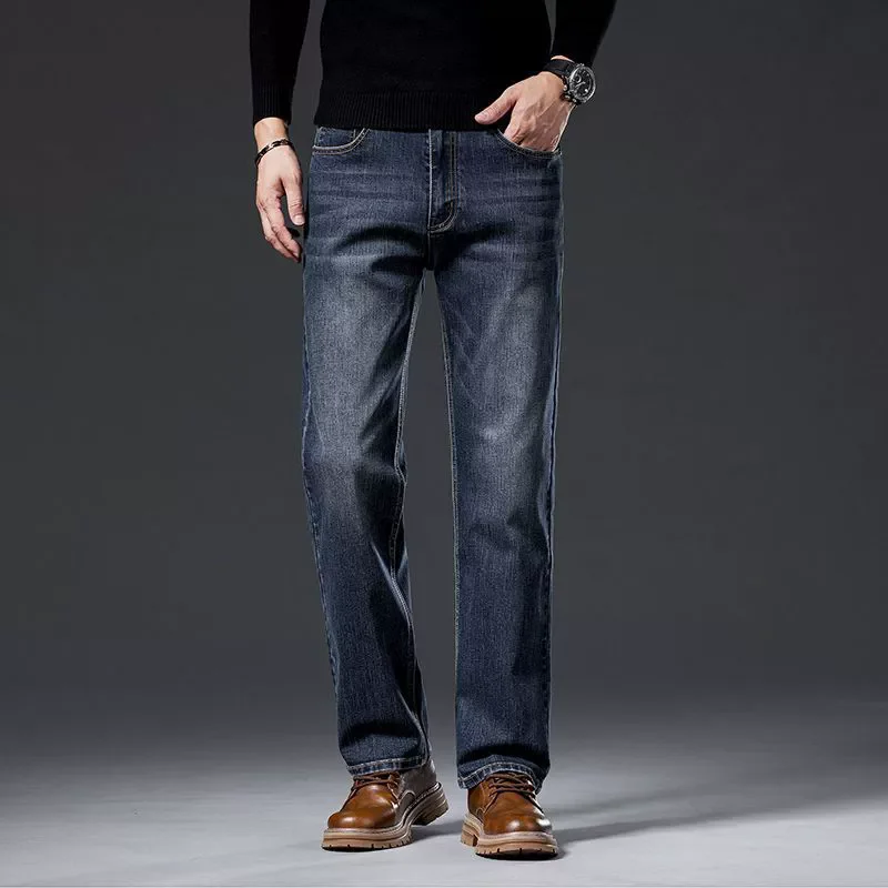 Men's 73% Cotton Stretch Jeans – Straight Loose Fit, High Waist Denim Pants for Daily Wear, Comfortable & Durable Trousers