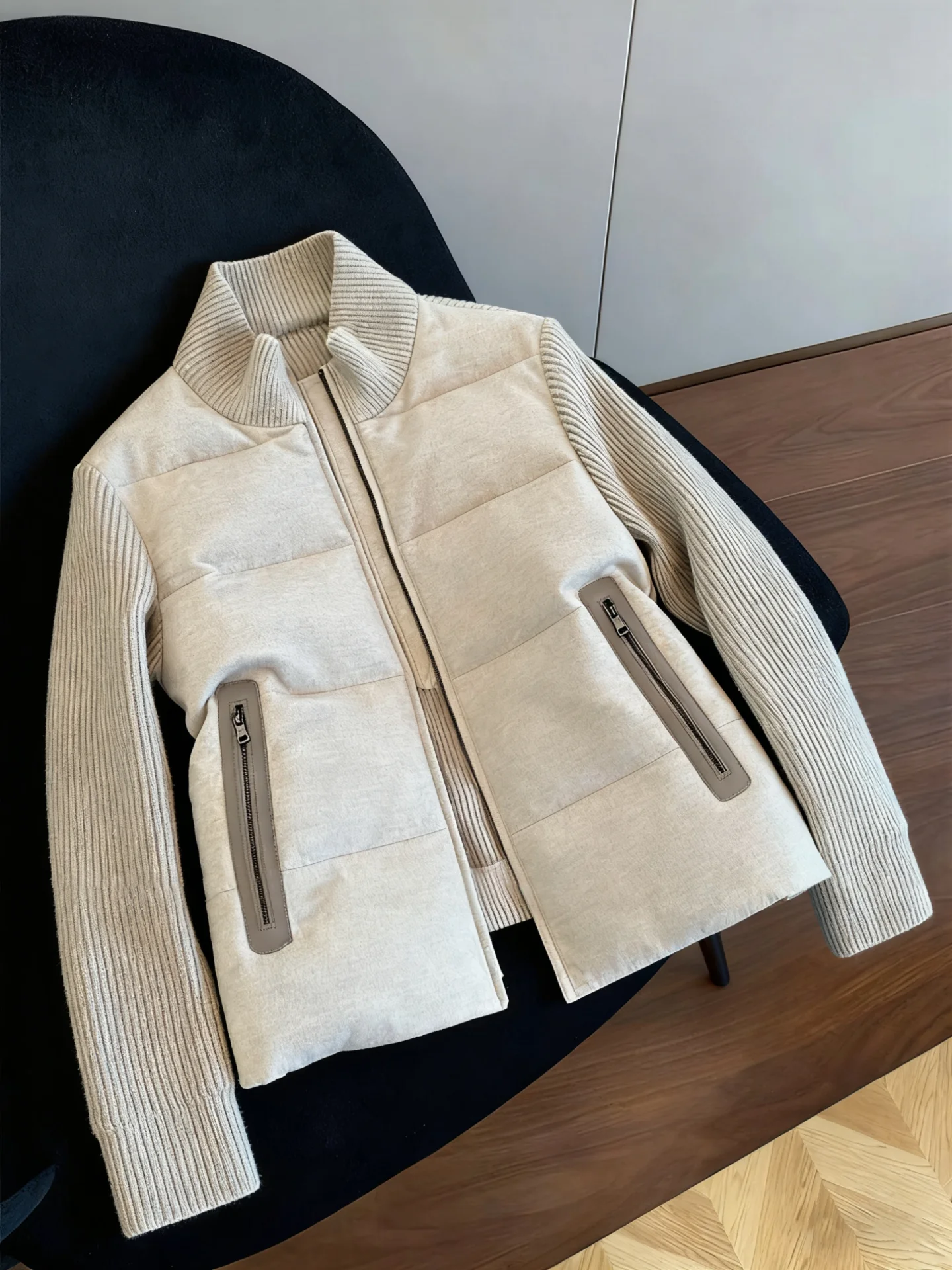 American Retro Collar Knitted Patchwork Cotton Jacket Men's Casual Autumn Winter Design Sense Small Casual Versatile Cotton C...
