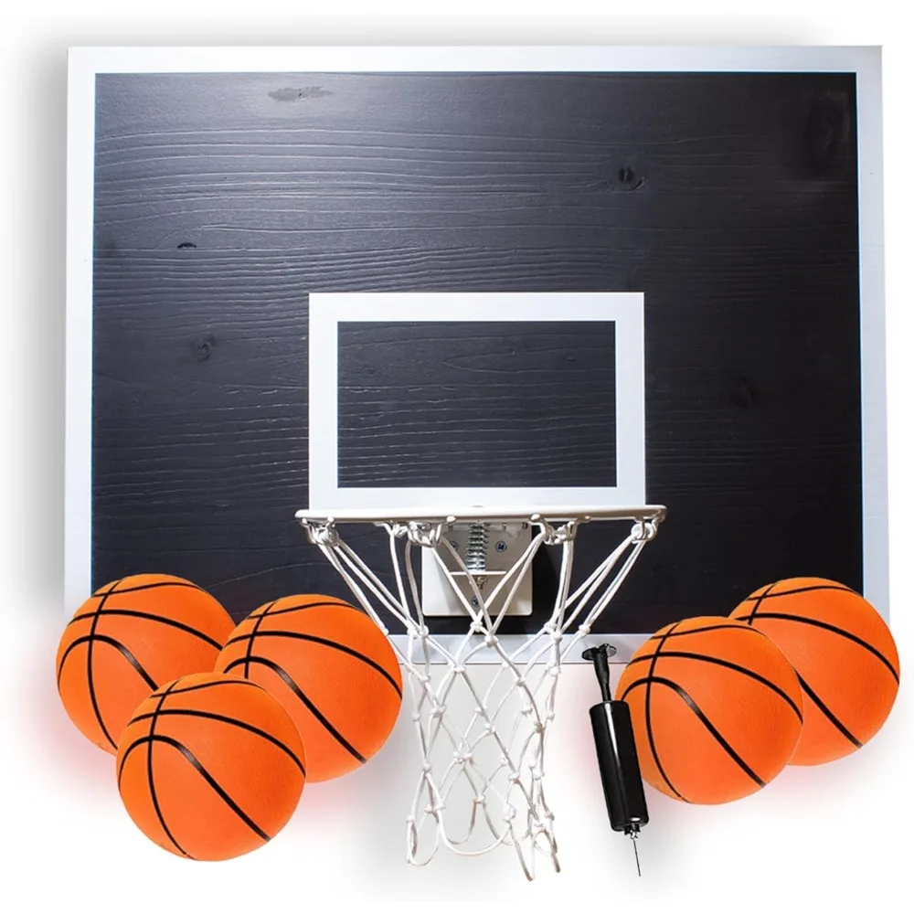 مجموعة طوق كرة سلة صغيرة مع طوق 9 بوصات و5 كرات، حامل جداري من الخشب الصلب، ديكور رياضي داخلي لمتعة العائلة #6