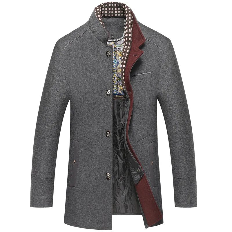 In Stock Men's Wool Woolen Thick Scarf Collar Men's Top Coats for Men Clothing Men Winter Jacket Overcoat Englang Style