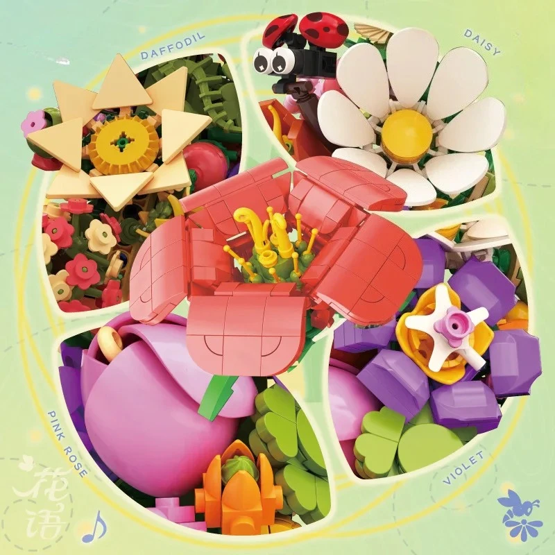 MOC Floral Vintage Framophone Building Block Set Rotante Giungla Concerto Carillon Giocattoli fai da te Regali di festa di compleanno per bambini