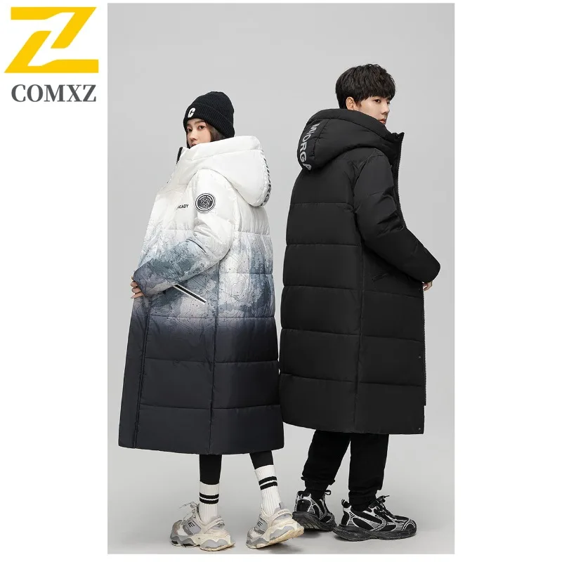 COMXZ سترة شتوية للرجال موضة منتصف طول الفراء طوق سميكة بيضاء بطة أسفل معطف الذكور عادية انفصال بطانة معطف دافئ #2