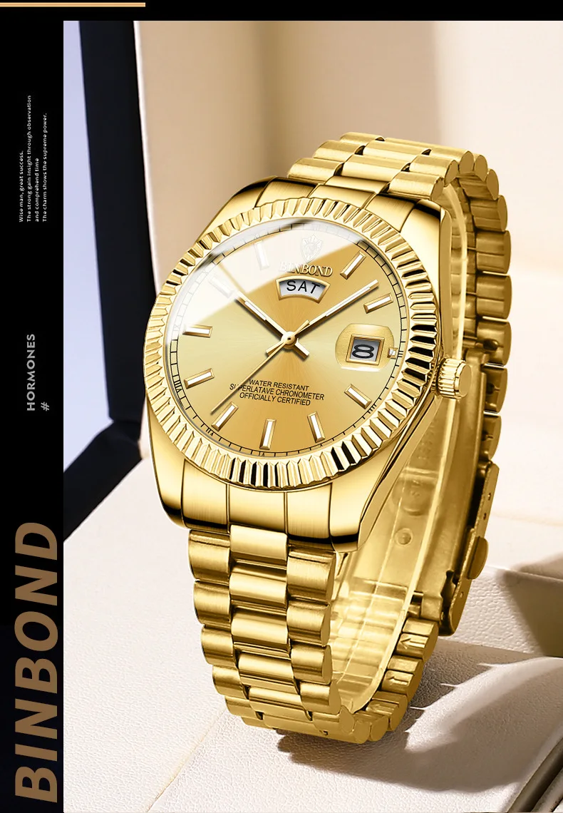 BINBOND Luxury Sport Wrist Watch For Man Waterproof Luminous Date Men Watch Quartz Stainless Steel Men's Watches Male Reloj