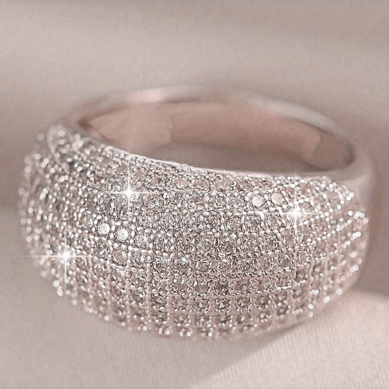 1Pc Gorgeous Shiny Cubic Zirconia Ring Couple Ring Ladies Party Exquisite Jewelry Accessories Valentine's Day Gifts Christmas Gifts Girls Essential Jewelry Gifts