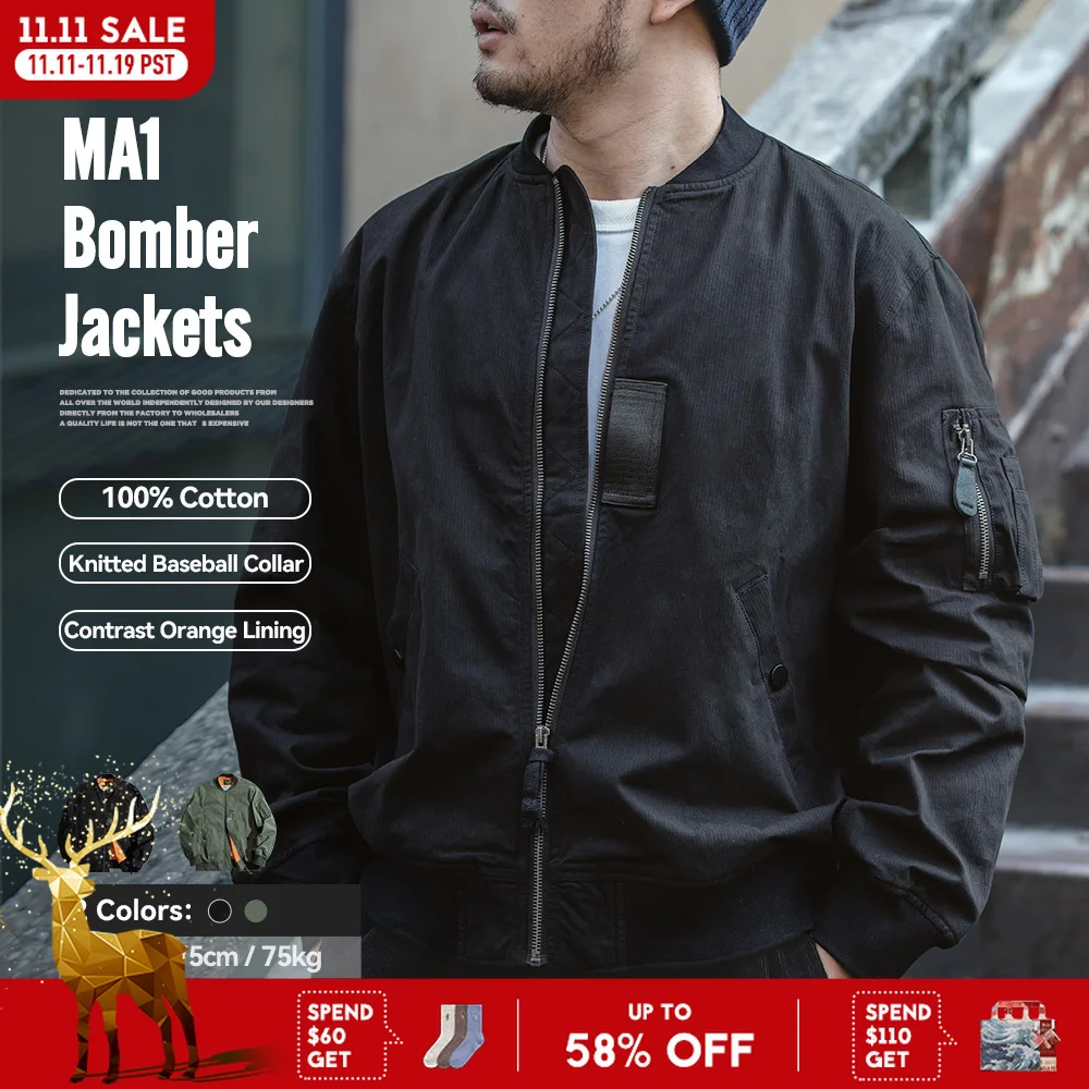 

Мужская летная куртка-бомбер Maden в стиле ретро MA-1, зеленая ветрозащитная бейсбольная куртка-пилот, повседневная верхняя одежда на молнии на весну и осень