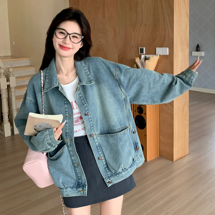 

2025 Spring and Autumn New Women's Jacket Loose Commuter Splicing Cowboy Jacket
