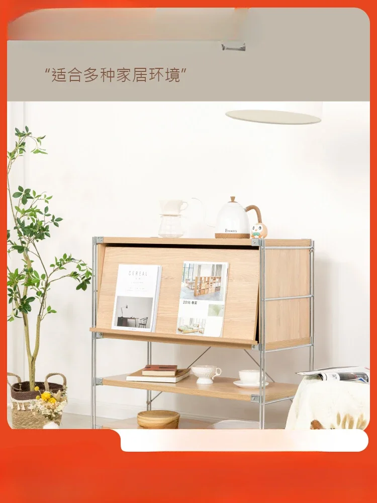 Log wind book and newspaper rack living room storage cabinet Nordic simple modern multifunctional floor shelf dining cabinet