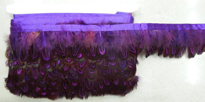 10Yards/Lot 5-6cm Height Purple Dyed Ringneck Pheasant Feather Fringe Trim  For Carnival Costume Sewing Decor