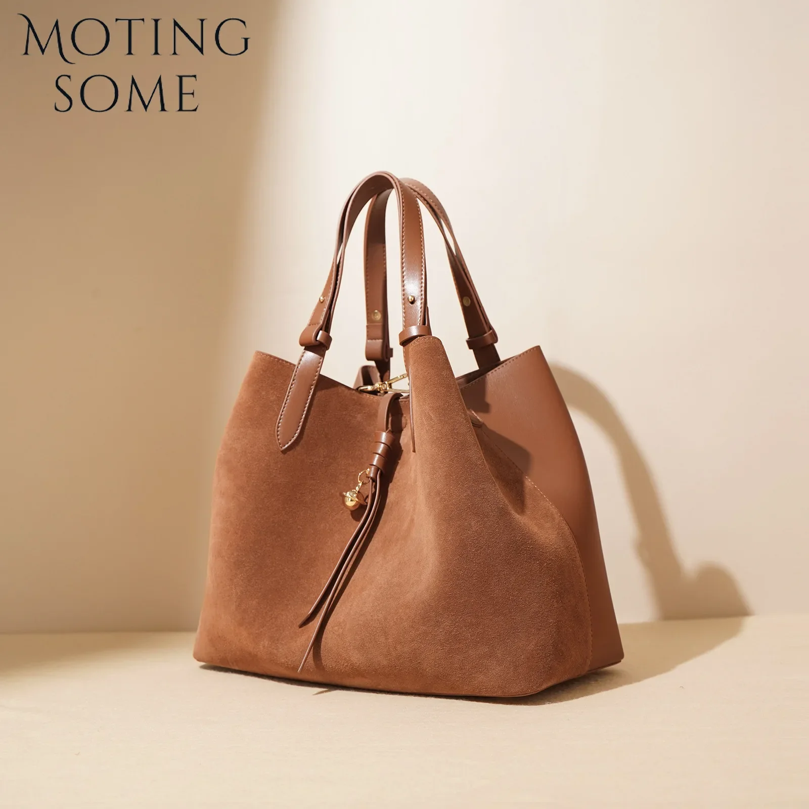 Motingsome Suede Leather Tote Bag for Women Handbag and Purses Luxury Casual Tote Big Capacity Shoulder Brown Purses 2024 New