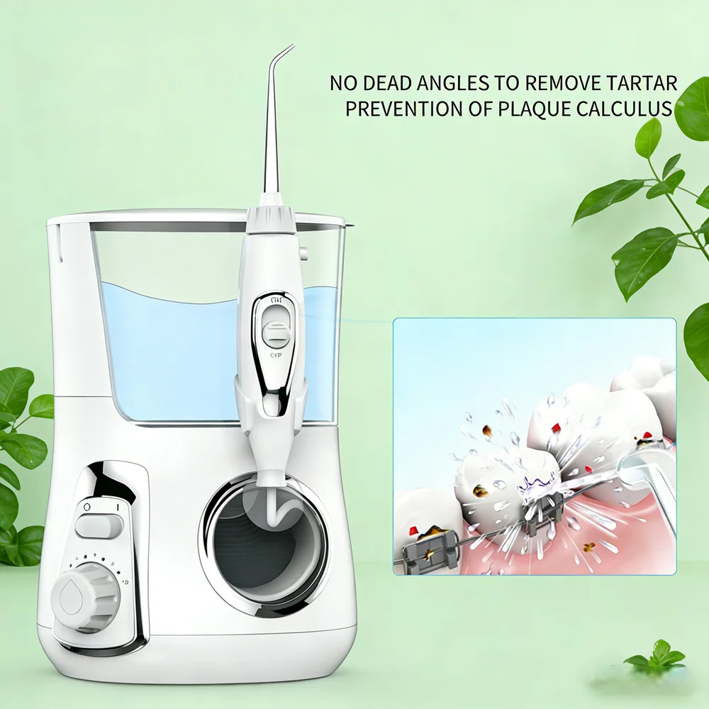 

Домашний настольный ирригатор для полости рта, емкость 800 мл, 10 режимов очистки, 5 сменных насадок, водный флоссер для профилактики кариеса