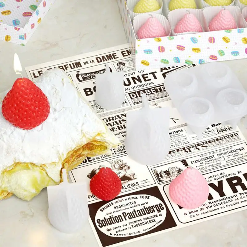1/4 Cavity Strawberry Scent Candle Making Kit Silicone Mould DIY Fruit Shape Drip Glue Resin Mold Handmade Birthday Decor