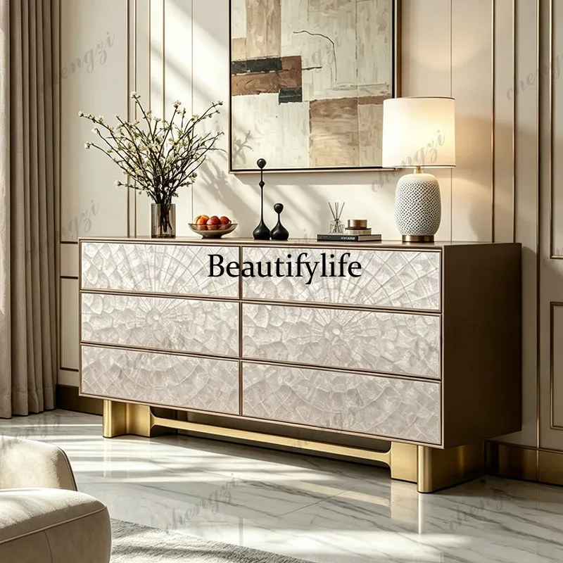 American light luxury shell six-bucket cabinet living room wall storage decorative cabinet household bedroom