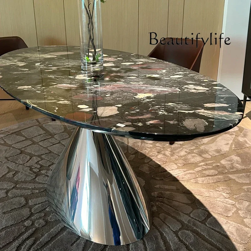 

09 moonlight starry luxury stone dining table high-end custom light luxury marble rectangular household dining table