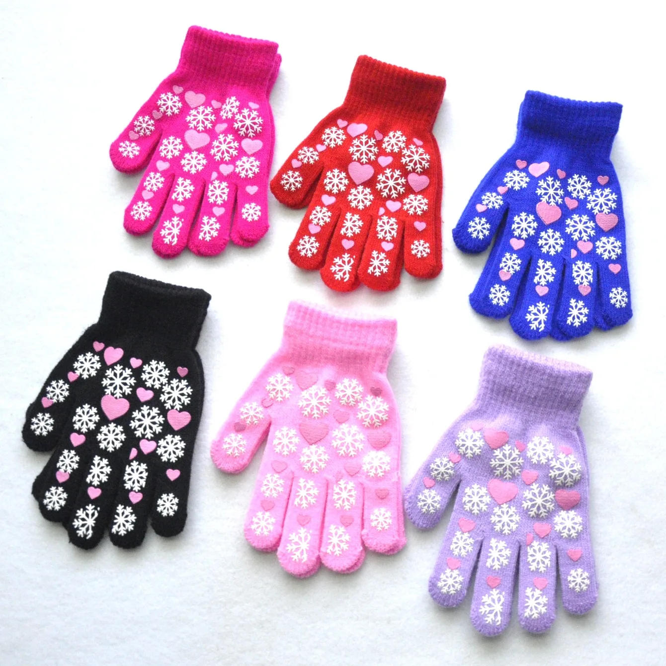 6-11Y Children Warm Gloves Winter New Students Kids Snowflake Love Print Knitted Mittens Outdoor Knitting Cycling Skiing Gloves