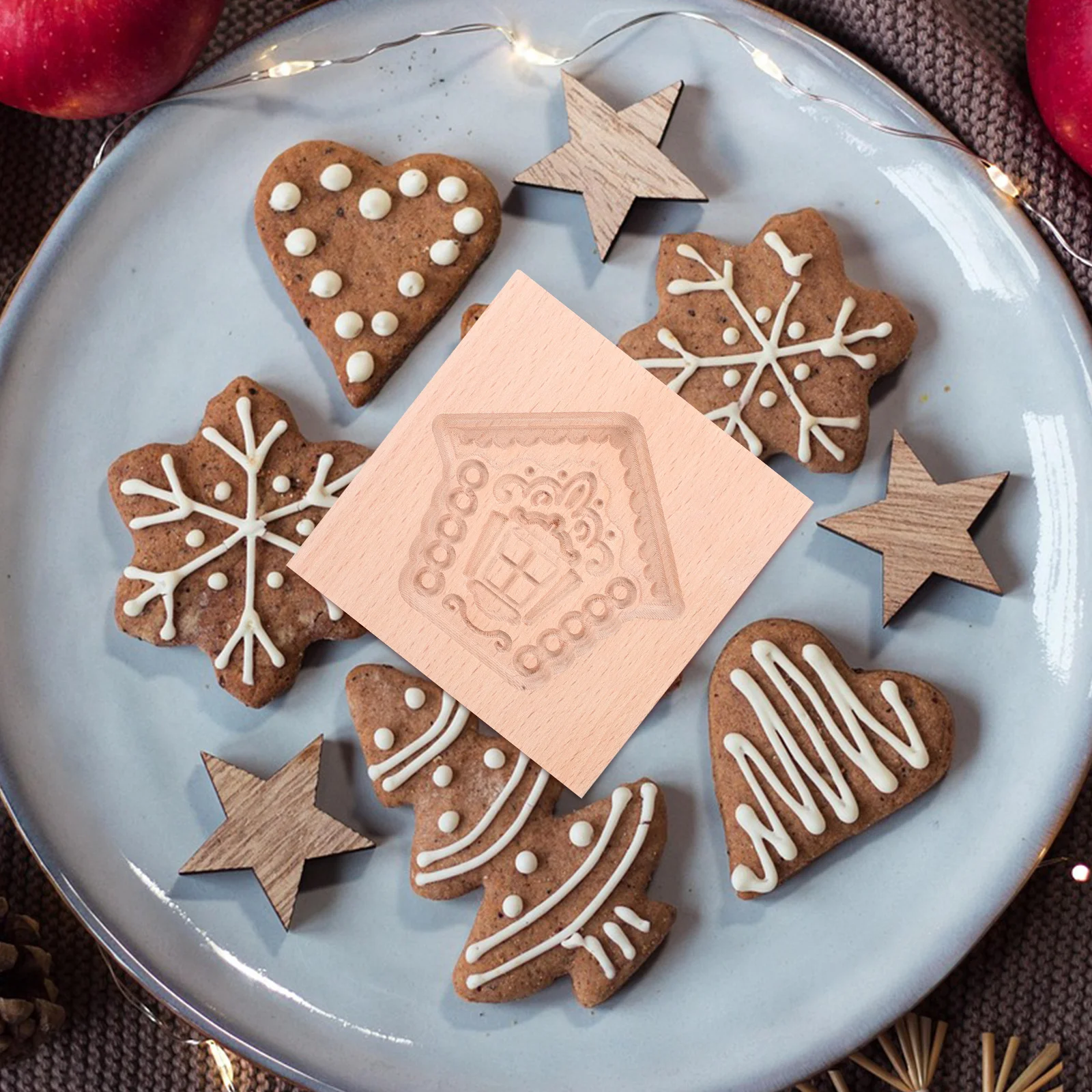 Stampi per biscotti intagliati in legno Casa di Natale Biscotti Timbri per goffratura Vacanza Cottura fai da te Strumenti per tagliare biscotti di Natale Strumenti di cottura fai da te