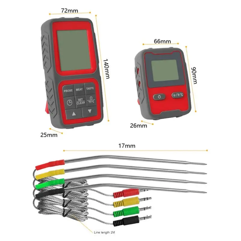 AS94-Wireless Meat Thermometer For Grilling And Smoking With Four Meat Probe Kitchen Timer Digital Cooking Food Thermometer