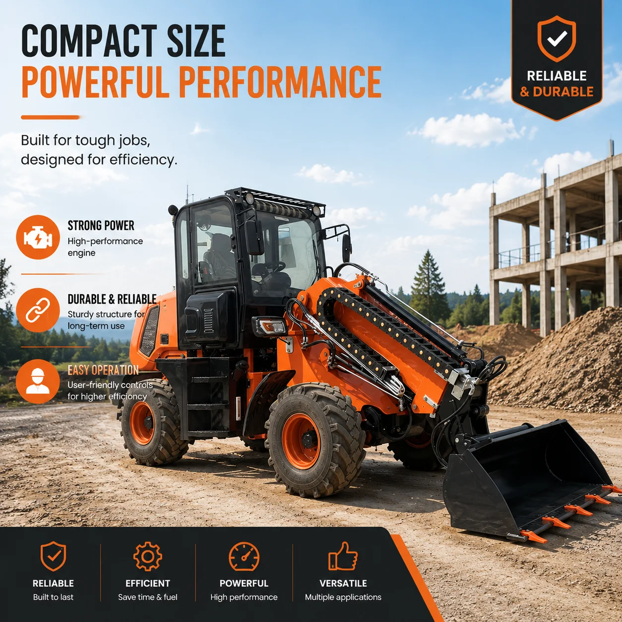 TL1500 Compact Telescopic Wheel Loader Hydraulic Front End Loader for Material Handling Construction