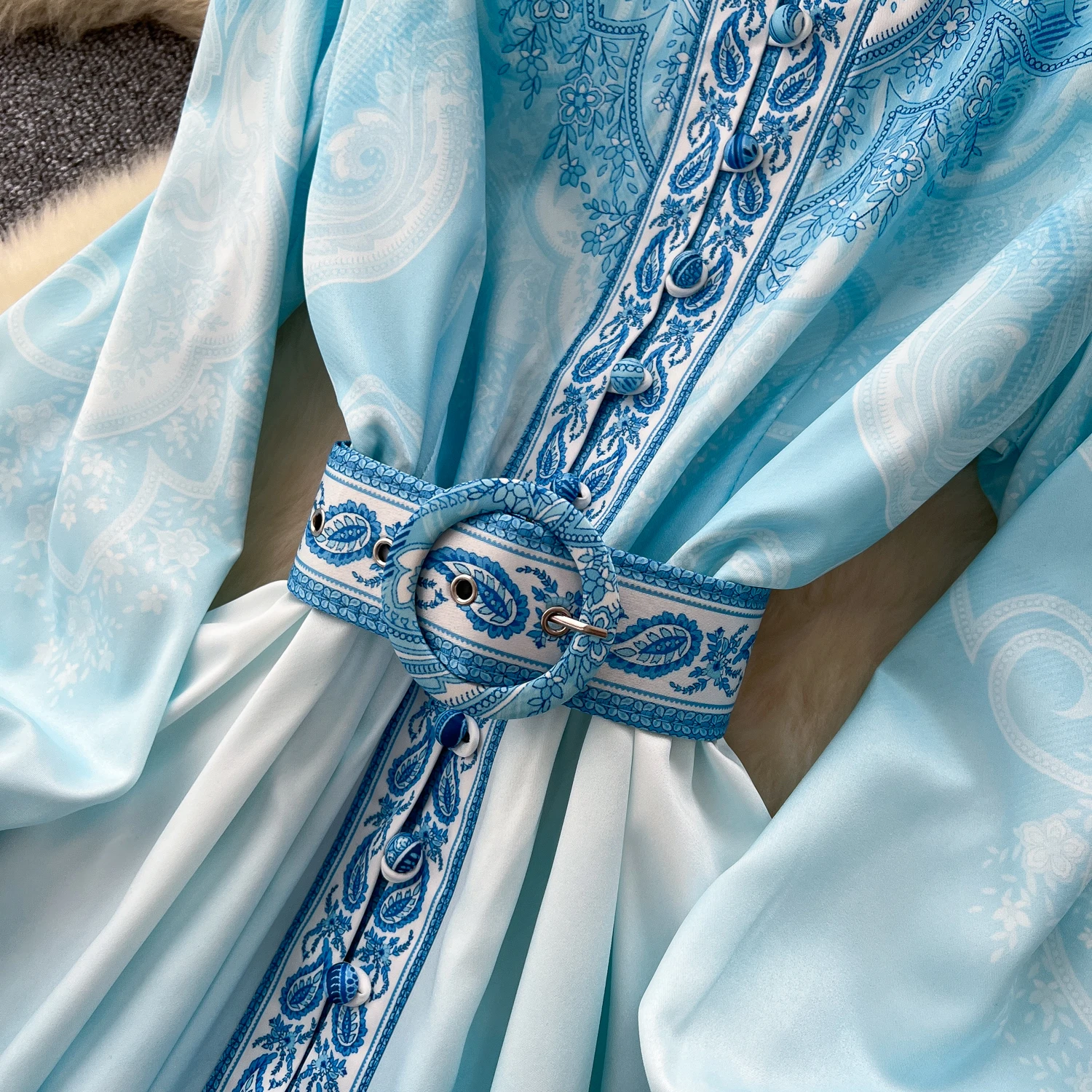 Chic vintage split long sleeve print slim Elegant Fairy korean fashion Boho Sundress women clothing Long dress