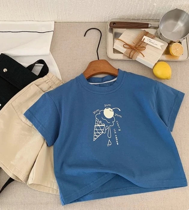Soft Cotton Short Sleeve T Shirt For Kids Elephant Ice Cream And Bird Graphics Perfect For Casual Outings And Playtime Baby Tees