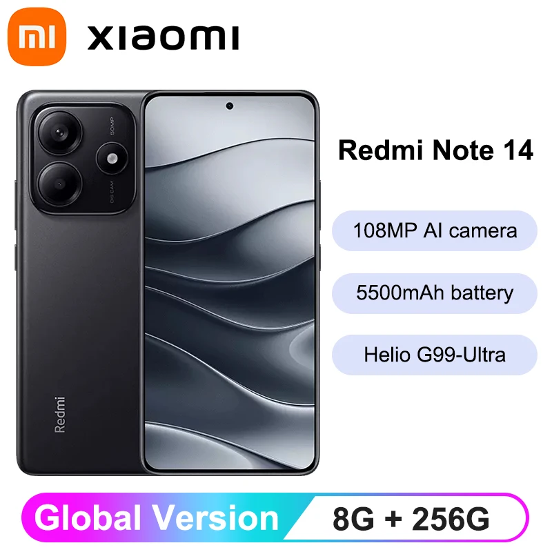 الإصدار البريطاني لهاتف Xiaomi Redmi Note 14 4G الذكي Helio G99-Ultra شاشة AMOLED مقاس 6.67 بوصة كاميرا AI 120 هرتز 1080 ميجابكسل بطارية 5500 مللي أمبير في الساعة NFC