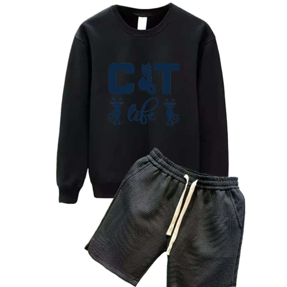 

2025 Fashion Autumn men sets Breathable tracksuit Gym Long sleeves T-shirt +Shorts set casual Comfortable two-piece Men's suits