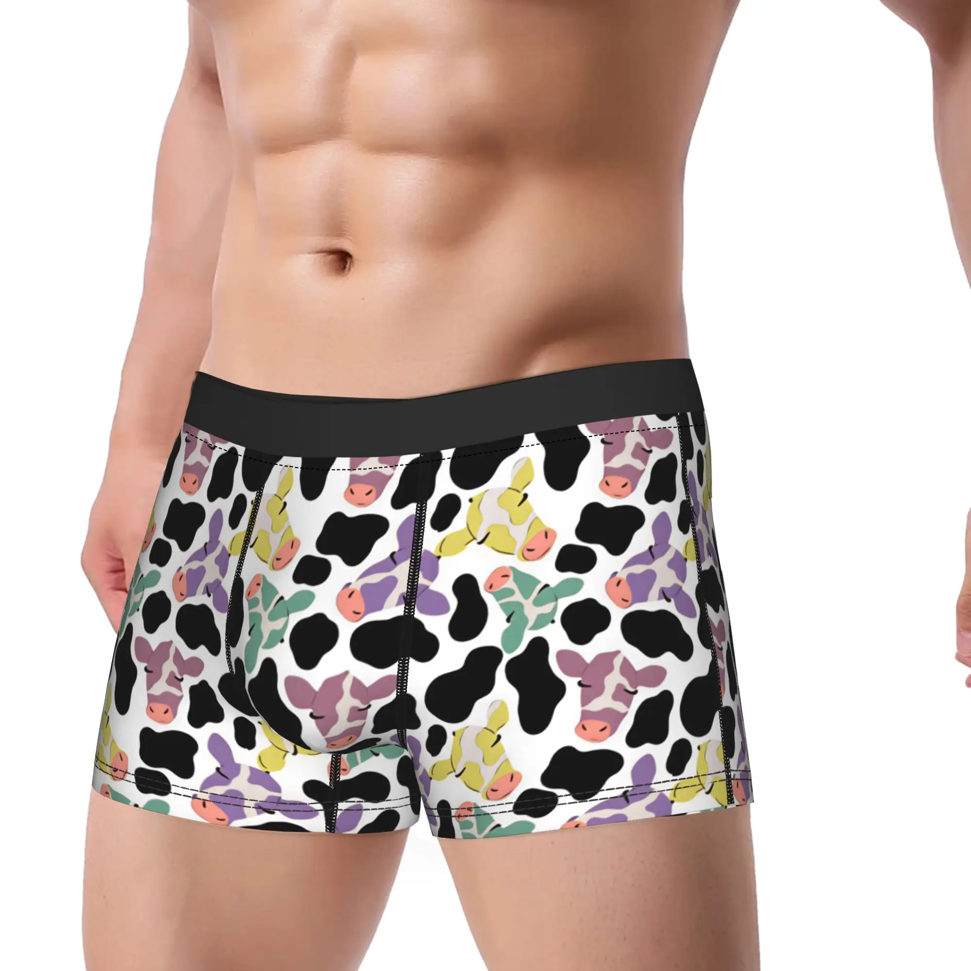 Colorful Pastel Cow Head Cow Print Boxer Shorts  Pouch Underwear Quality Custom DIY Boxer Brief Comfortable Man Underpants