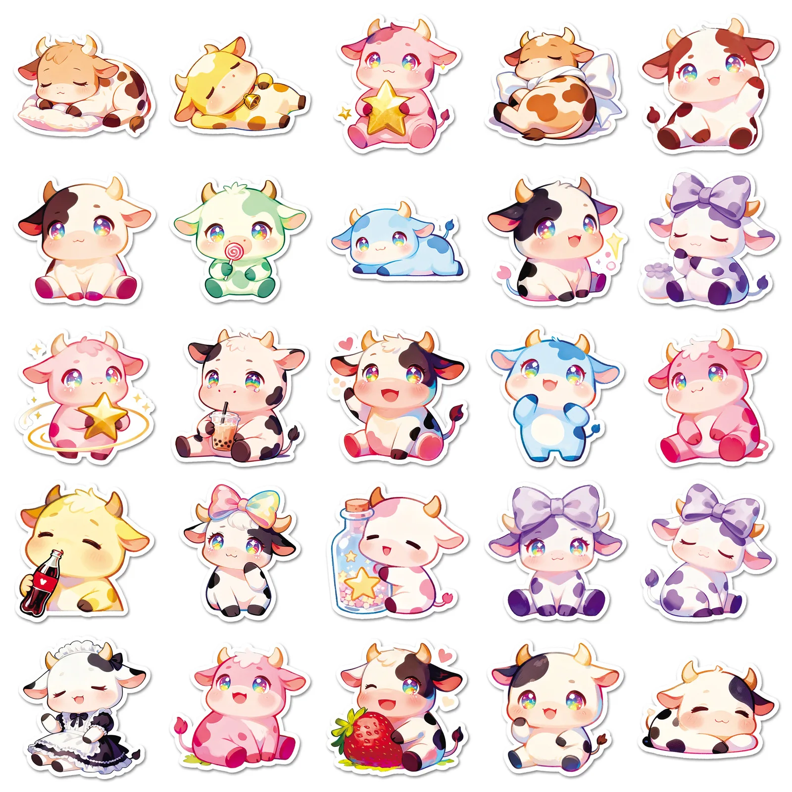 

50 шт., наклейки с рисунком молочной коровы, водонепроницаемые, с милыми животными, цветные граффити, украшения для ноутбука, чемодана, гитары, наклейки на холодильник