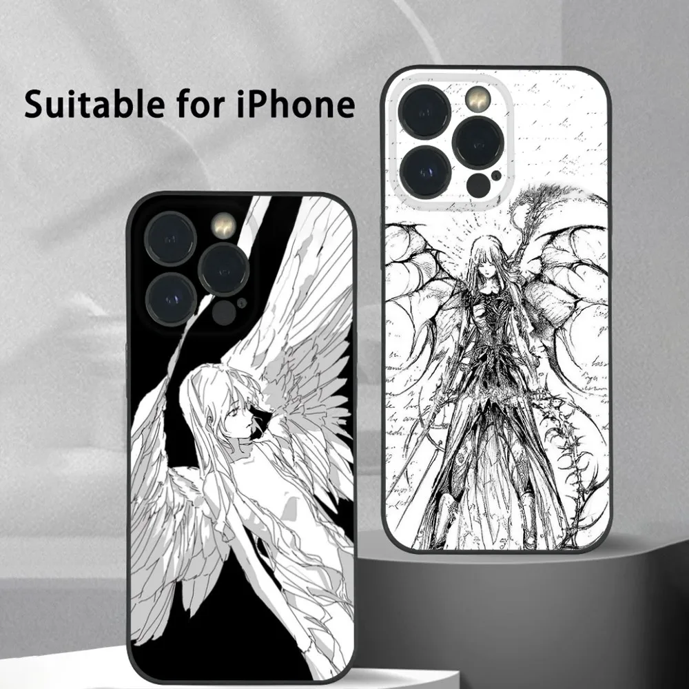 Retro Punk Angel Phone Case For iPhone 15 14 13 12 11 Pro Xs Max Mini XR X 7 8 Plus Black Frosted Soft Shell Funda