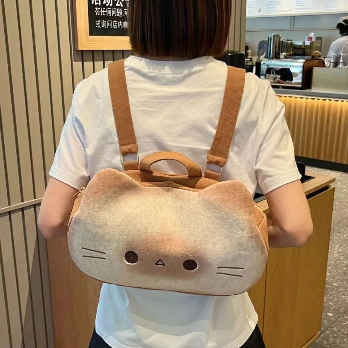 

Women Cute cat shoulder bag Tote bag girl Creative funny bread backpack