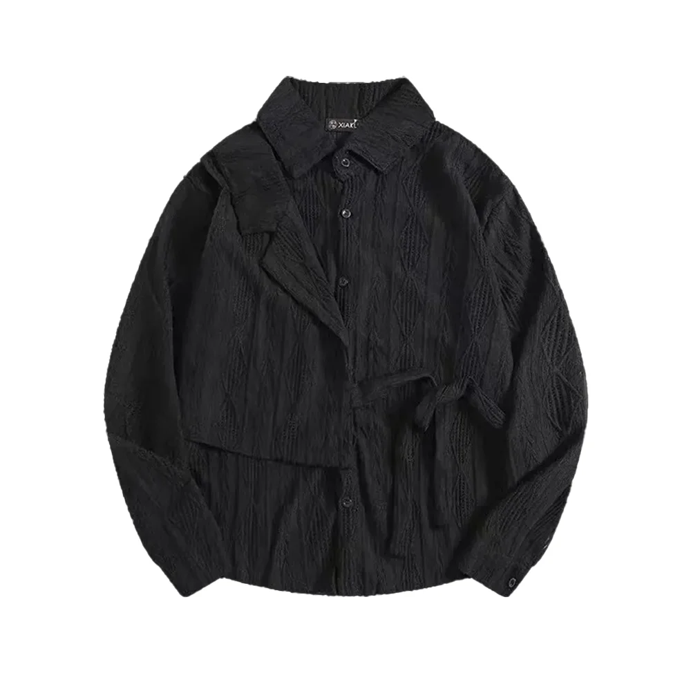 

Men Asymmetrical Design Shirt Vintage Textured Long Sleeve Oversized Casual Button Up Fashion Top 2026 New