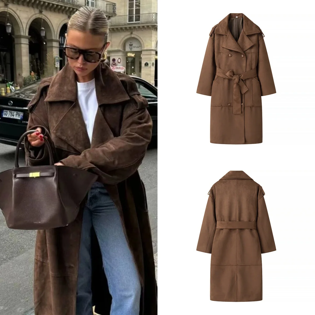 

Женское пальто на шнуровке с воротником-стойкой, однобортное однотонное женское пальто с отложным воротником, классическое осеннее женское пальто