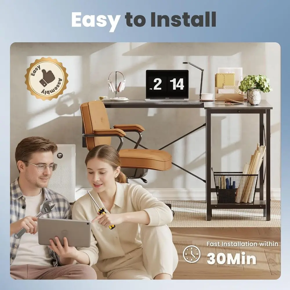 L Shaped Desk Computer Gaming Corner Table 50 Inch Home Office Writing Student Work PC Workstation with Side Storage Bag CPU Sta