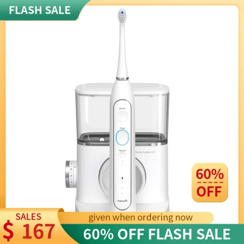 QWWaterpik Sonic-Fusion 2.0 Professional Flossing Toothbrush,Electric Toothbrush and Water Flosser Combo In One,White