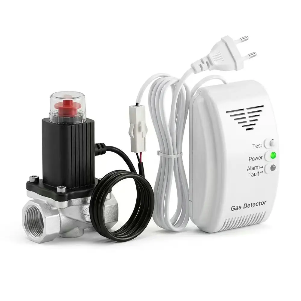 Home Kitchen Cooking Gas Alarm Detector 220VAC Power Independent LPG LNG Methane Propane with Shut off Solenoid Valve fo