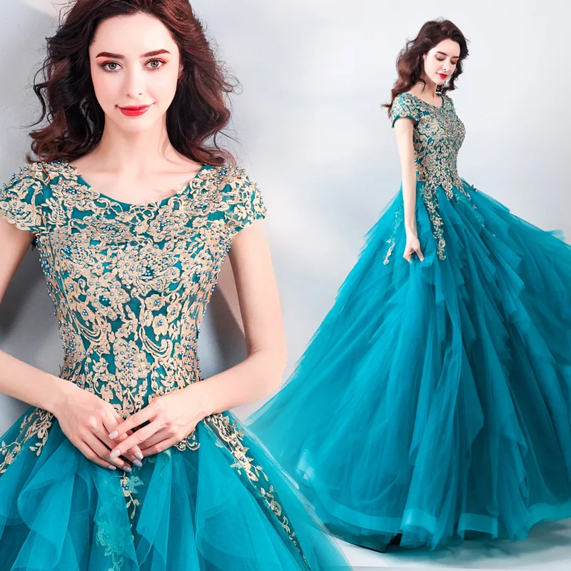 

Elegant Ball Gown Women Evening Dresses Tulle Appliques Pearls Prom Birthday Party Gowns Formal Vestido De Noche