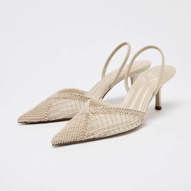Sandali con tacco intrecciato in rete Donna Punta a punta sexy Cinturino posteriore Tacchi alti sottili Scarpe comode ed eleganti firmate per le donne Décolleté