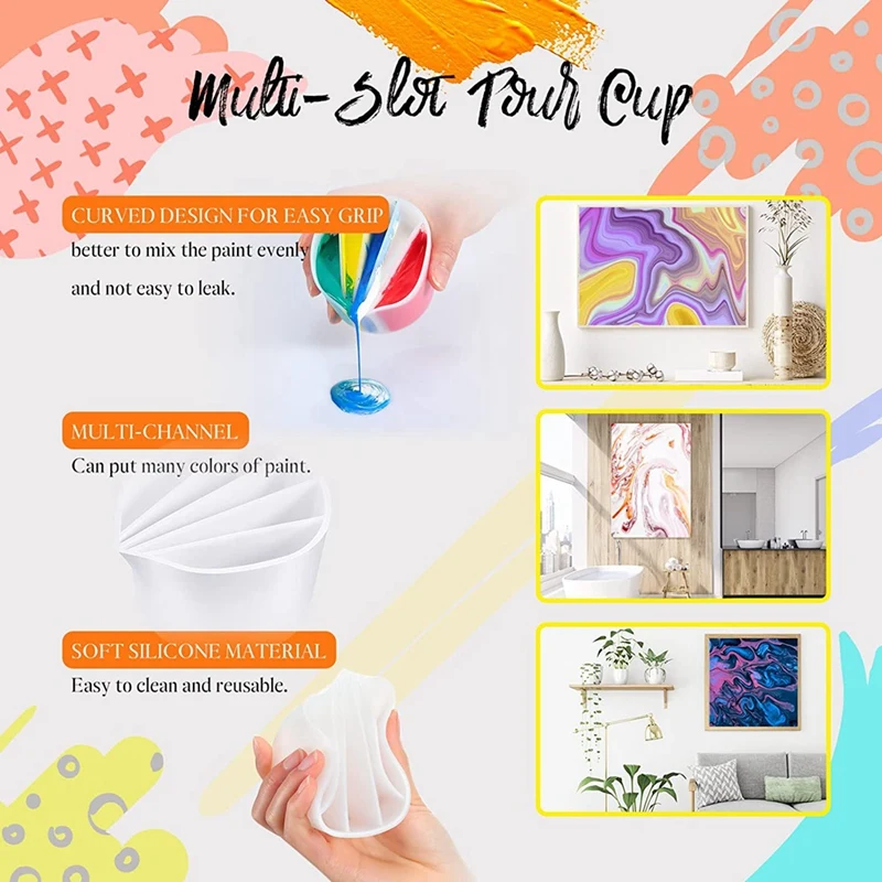 Tazas divididas para verter pintura, 4 Uds., taza para verter pintura de silicona, divisores de 5 canales para dibujar arte de resina (5 canales)