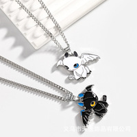 White Black Dragon Toothless Necklace Keychains for Couple Jewelry Accessories Cute Pendant Cartoon Figure Keyrings Friends Gift