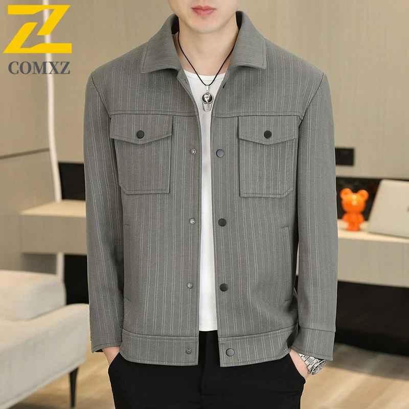 COMXZ New Men Jackets Leisure Solid Color Slim Fit  Working Coat Korean Style Trendy Versatile Single Breasted Autumn Jacket​