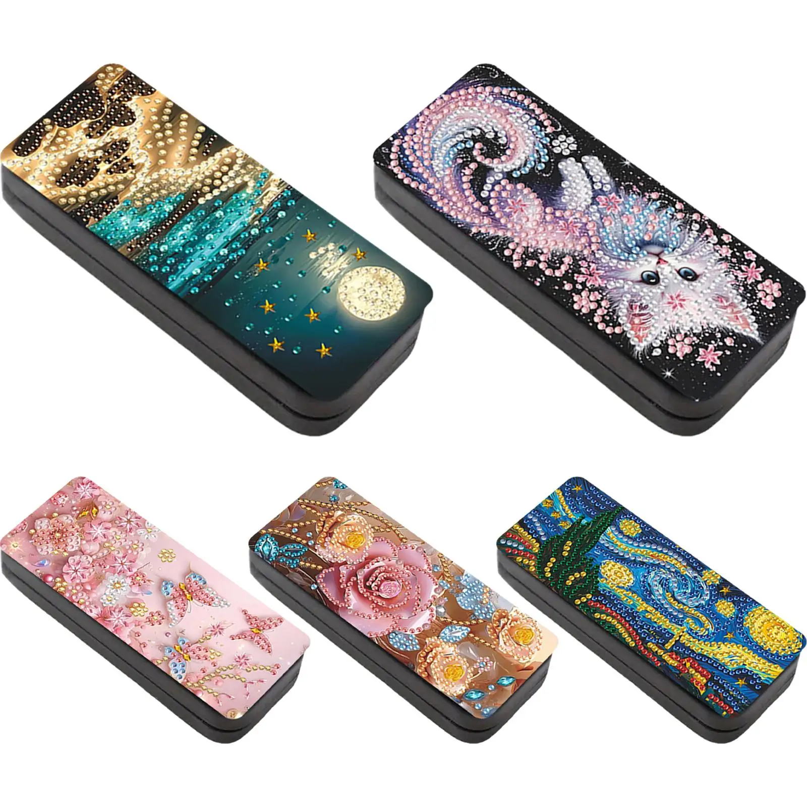 

PU DIY Diamond Art Myopia Glasses Case Special Shape Rhinestones Eyeglass Storage Case for Daily Commute Travel Carrying