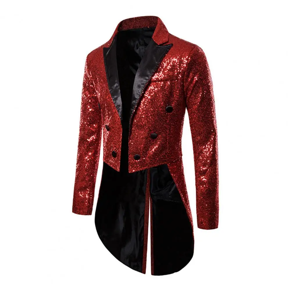 Men Sequin Blazer Patch Pocket Nightclub Coat Party Shiny Sequin Glitter Jacket Male Prom Suit Coat Singers Stage Tuxedo Clothes