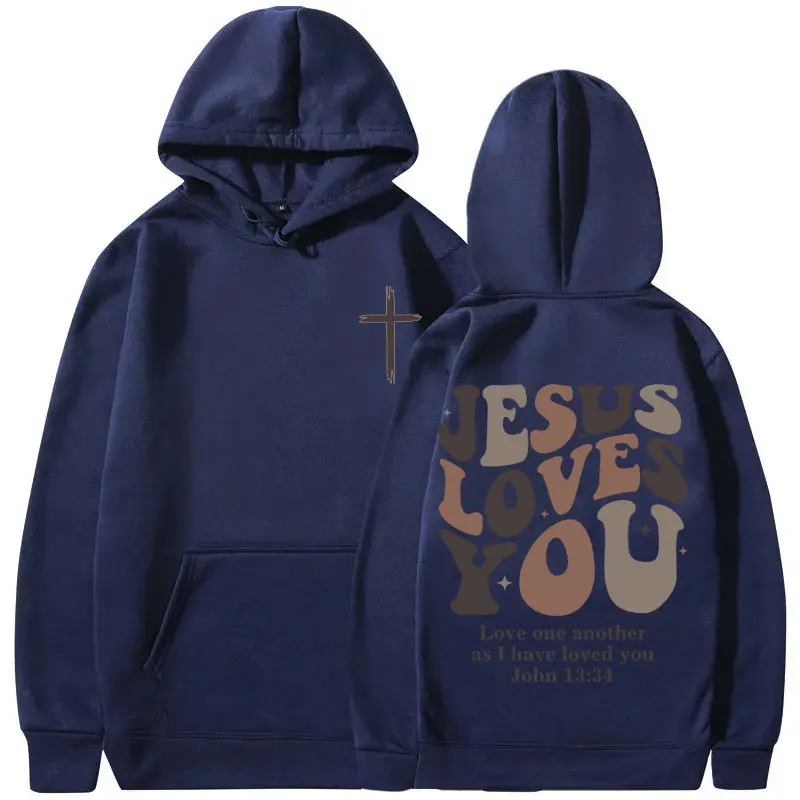 Christian Jesus Loves You Love One Another As I Have Loved You Bible Verse Graphic Hoodie Men Women Casual Oversized Sweatshirt