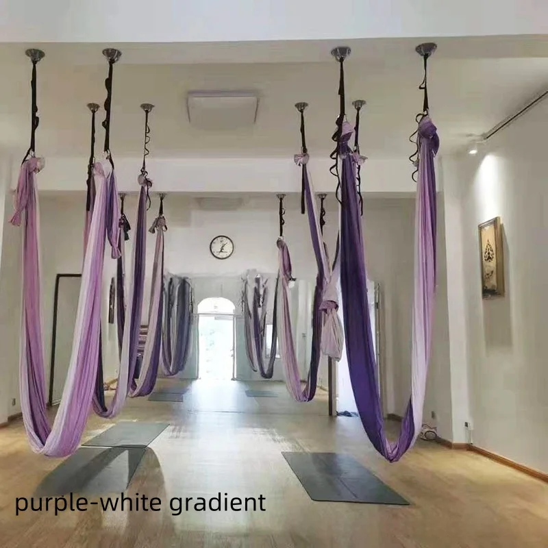 Air yoga hammock fitness swing 6 m 7 m anti-gravity full color gradient one piece seamless elastic cloth yoga rope swing strap