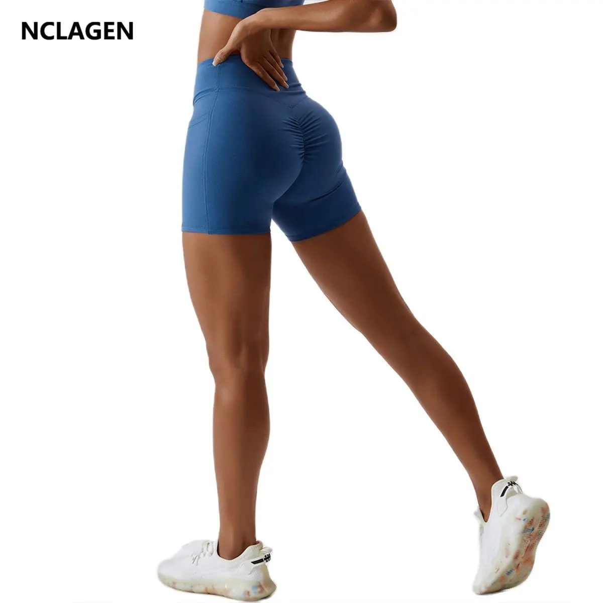 NCLAGEN Scrunch Shorts Yoga Hip Lifting Sport Pocket Fitness Leggings Women Crossover Running Workout Dry Fit Gym Butt Lift