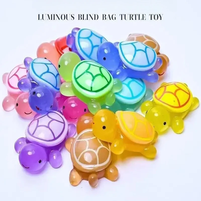 100-Pack Mini Glow in The Dark Ocean Turtle Figurines - Realistic Multicolor Resin Ornaments for Aquarium, DIY Crafts, Party Fav