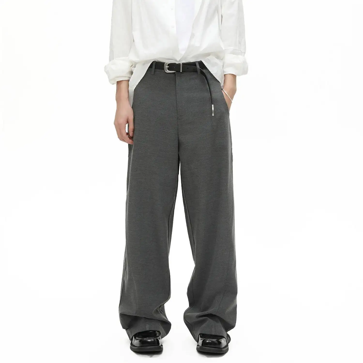 

Korean Style Men's Suit Pants Casual Solid Color Bottom Cleanfit Loose Straight Wide Leg Male Trousers 2025 Autumn