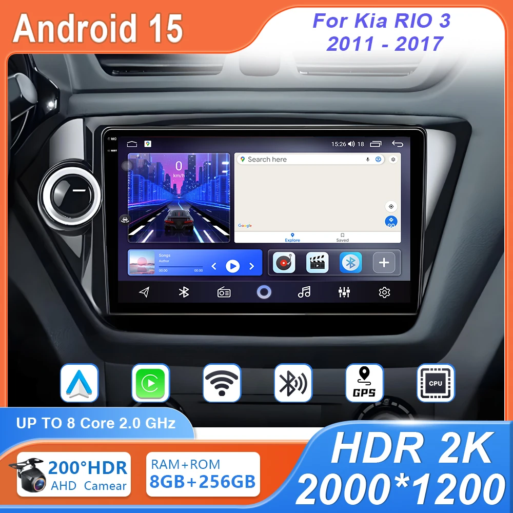 

Android 15 high-performance CPU Multimedia For Kia RIO 3 2011 - 2017 Car Player GPS Screen Navigation Auto Radio Screen No 2 Din