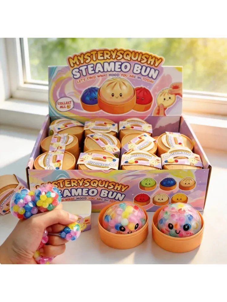Neue bunte Glitzerperlen-gefüllte Dumpling Squishy, Überraschungsbox mit Geschenkbox & verstecktem Stil, Stressabbau-Sensorik-Quetschspielzeug